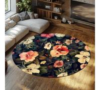 Tapis Rond Floral pour Les Filles Chambre à Coucher Tapis de Sol lavables pour Enfants pour bébé Pièce Nuit d’Enfant Circulaire antidérapant de Jardin de Princesse coloré pour Adolescent 200cm
