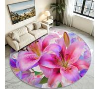 Tapis Rond Floral Vintage Doux, Poil Bas Moelleux Antidérapant 90 cm | Fleurs Botaniques Nuance Rose Poudré, Effet Laine sans Perte de Poils, Lavable en Machine, Tapis Doux Salon et Chambre
