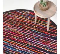 Tapis rond - Folk - Chindi - 150 cm - Laine recyclée - Multicolore