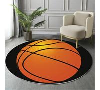 Tapis Rond Formes De Dessins Animés Salon Classic Shaggy Chambre Clipart De Basket-Ball Poils Ras Antidérapant Fluffy pour Rugs (200cm, Caramel Orange)