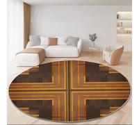 Tapis Rond Géométrie 160 Cm - Boîte Ligne Croix Brun, Microfibre Douce, Lavable, Décoration De Sol Rétro pour Salon Bureau Entrée Entrée/Hall D’Entrée