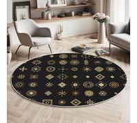 Tapis Rond Géométrie Africaine Lavable Tapis Illustration De Style Tribal Poils Courts, Moquette Doux Et Antidérapant Diamètre Or Noir Facile D'Entretien, Paillasson 160 Cm Pour Salon Chambre