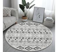 Tapis Rond Géométrie Grise Rayée Tapis Exterieur Rond pour Jardin Terrasse Intérieur Salon Chambre Antidérapant Court en Peluche Doux Lavable en Machine 100 cm