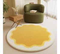 Tapis Rond Géométrie Jaune Beige Tapis Exterieur Rond pour Jardin Terrasse Intérieur Salon Chambre Antidérapant Court en Peluche Doux Lavable en Machine 100 cm
