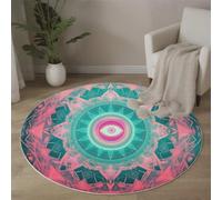 Tapis Rond Géométrie Sacrée Descente De Lit Mandala Moquette Antidérapant Lavable à Poils Ras pour Chambre à Coucher, Salle a Manger, Salon, Table Basse - 80 cm - Turquoise