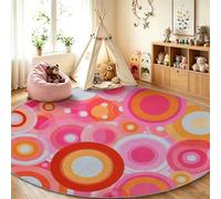 Tapis Rond Géométrique Cercles Superposés pour Salon 120 cm, Multicolore Lavable Hippie Rétro Antidérapant Et Doux À Poils Courts - Tapis pour Chambre, Bureau, Salle À Manger Et Entrée