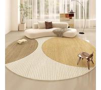 Tapis rond géométrique moderne 100 cm de diamètre à poils courts élégant pour cuisine, salon, salle de bain, chambre à coucher, décoration en ge couleur jaune moutarde crème