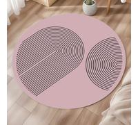 Tapis Rond, géométriques Noires Modernes, Rose, ø 110 cm, Area Rug Living Room, Bedroom, Farmhouse Fireplace, Lounge Rugs for Wooden Floors,