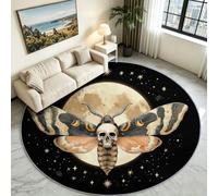 Tapis Rond Gothique Papillon et Crâne, Poil Bas Antidérapant 90 cm | Papillon et Tête de Mort Fond Noir Rock, Ne Perd Pas Ses Poils, Lavable en Machine, Décoration Idéale Chambre Ado et Salon