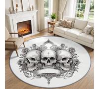 Tapis Rond Gothique Sombre Antidérapant Lavable Machine, 100 cm Crème | Tapis de Salon Design Vintage Horreur Magie Crâne Motif Totem Moquette Doux pour Salle à Manger Chambre Canapé Cuisine
