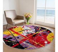 Tapis Rond Graffiti 160 cm et Moquette Ronde Salon, Design Rayures Abstraites Éclaboussures D'Encre, Tapis Circulaire Antidérapant et Doux, Idéal pour Décoration Chambre et Salle à Manger, Couleur
