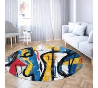 Tapis Rond Graffiti Antidérapant - Art Abstract, Poils Ras pour Salon, Salle de Bain, Entrée, Chambre Enfant, Bureau, Dortoir 160cm
