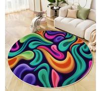 Tapis Rond, Graphiques Abstraits, 150 Cm, Doux, Antidérapant, Lavable, À Poils Courts, pour Entrée, Intérieur, Chambre À Coucher, Chambre d'enfant, Buanderie, Rétro Et Cool Couleurs Mélangées