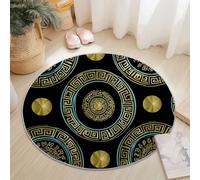Tapis Rond Grèce Antique Style 120cm, Antidérapant Lavable en Machine Carpette Traditionnel Géométrique Texturé Tapis Salon Rond Imprimé pour Salle À Manger Chambre D’Enfant Nurserie Or