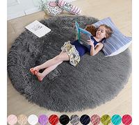 Tapis rond gris à poils longs pour salon, chambre à coucher, tapis pelucheux à poils longs pour chambre d'enfant, décoration de bureau, esthétique, tapis d'intérieur en peluche douce pour chambre