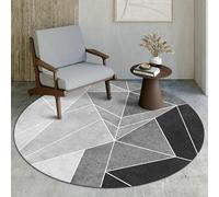 Tapis Rond Gris Noir Microfibre Doux Lavable en Machine, Chambre Moderne Antidérapant Diamètre 160Cm