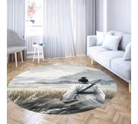 Tapis Rond Gris Taupe Clair pour Le Salon Lavable antidérapant Vintage à Poils Ras léger Chenille imprimé Tapis de Sol pour Chambre à Manger Bureau à Domicile Illustration de Terrain de 160cm