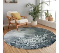 Tapis Rond Gros Plan Brume Encre Bulles Imprimé, Lavable en Machine Tapis de Sol Décoration Antidérapant pour Salon Chambre Cuisine Balcon Terrasse Salle à Manger,(80 cm, Gris Blanc)