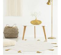 The home deco factory - Tapis rond en coton à pompons TX9033 90 cm Blanc cassé