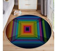 Tapis Rond Illusion Visuelle 3D 120 Cm, Lavable En Machine Pour Salon, Ne Perd Pas Ses Poils, Antidérapant | Tapis Tunnel Arc-En-Ciel Abstrait Pour Chambre À Coucher Chambre D'Enfant, Turquoise