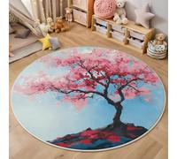 Tapis Rond,Impression 3D Fleurs De Cerisier Au Sommet Des Montagnes Sol Antidérapant,Paysage À L'Encre Intéressant Moquette Pour Chambre Des Enfants Balcon Décoration D'Entrée Coucher,Rose,200Cm