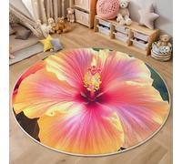Tapis Rond,Impression 3D Fleurs d'hibiscus Sol Antidérapant Lavable,Plantes Colorées Intéressant Moquette pour Salon Chambre des Enfants Balcon Décoration D'Entrée Coucher,Rose,140Cm