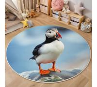 Tapis Rond,Impression 3D Macareux Moine Sol Antidérapant Lavable,Personnalité Animale Intéressant Moquette Pour Salon Chambre Des Enfants Balcon Décoration D'Entrée Coucher,Noir Et Blanc,200Cm