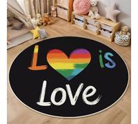Tapis Rond,Impression 3D Mots d'amour Sol Antidérapant Lavable,Art Romantique Intéressant Moquette pour Salon Chambre des Enfants Balcon Décoration D'Entrée Coucher,Couleurs De l'arc-en-Ciel,100Cm