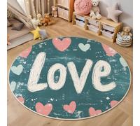 Tapis Rond,Impression 3D Mots d'amour Sol Antidérapant Lavable,Rétro Romantique Intéressant Moquette pour Salon Chambre des Enfants Balcon Décoration D'Entrée Coucher,Rouge Blanc,160Cm