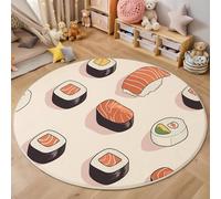 Tapis Rond,Impression 3D Sushis Japonais Sol Antidérapant Lavable,Nourriture De Dessin Animé Intéressant Moquette pour Salon Chambre des Enfants Balcon Décoration D'Entrée Coucher,Beige,160Cm