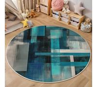 Tapis Rond,Impression 3D Texture De La Ville Sol Antidérapant Lavable,Géométrie Abstraite Intéressant Moquette pour Salon Chambre des Enfants Balcon Décoration D'Entrée Coucher,Bleu-Gris,120Cm