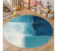 Tapis Rond,Impression 3D Texture Simple Sol Antidérapant Lavable,Géométrie De Couture Intéressant Moquette pour Salon Chambre des Enfants Balcon Décoration D'Entrée Coucher,Bleu Et Blanc,200Cm