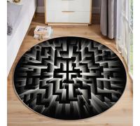 Tapis Rond,Impression Labyrinthe D'Illusions Décoration Antidérapant Géométrie Mystérieuse Pour Bureau Salon Chambre Cuisine Balcon Terrasse Salle Manger Intérieur Extérieur,Noir Et Blanc 60Cm