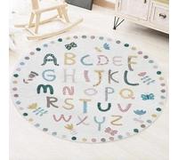 Tapis Rond,Imprimé Alphabet Multicolore Floral et Animalier Moderne, Rose, ø 110 cm, Area Rug Living Room, Bedroom, Farmhouse Fireplace, Lounge Rugs for Wooden Floors,