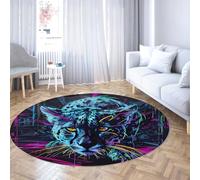 Tapis Rond imprimé Animal Chic Sci-FI Léopard Cercle antidérapants pour Chambre à Coucher Salon Tapis de Sol Doux Lavable Diamètre du Tapis 160cm