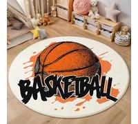 Tapis Rond Imprimé Basket-Ball Lignes Mots, Dessiné À La Main Graffiti Antidérapant Décoration Couleur Orange Tapis de Sol, pour Chambre d'enfant Salle de Jeux Salon Chambre Cuisine Balcon 160cm
