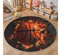 Tapis Rond Imprimé Basket-Ball Percer Le Mur, Fantasy Sports Antidérapant Décoration Couleur Orange Tapis de Sol, pour Chambre d'enfant Salle de Jeux Salon Chambre Cuisine Balcon 150cm