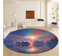 Tapis Rond Imprimé Bleu Ø 90 cm, Tapis Antidérapant Lavable en Machine à Motif de Surréaliste Abstrait Sommets Montagnes, Moquette Doux en Microfibre à Pile Courte pour Salon Chambre Nurserie