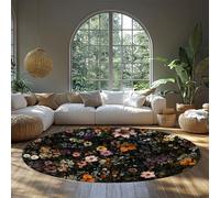 Tapis Rond imprimé botanique foncé Cercle Floral Tapis lavables pour Chambre Salon entrée Vintage Boho Jardin Fleur Tapis antidérapant 150cm