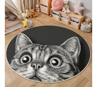 Tapis Rond Imprimé Chat À Poil Court Qui Jette Un Coup D'Œil Dehors, Mignon Animal De Compagnie Antidérapant Décoration Gris Tapis de Sol, pour Chambre d'enfant Salle de Jeux Salon Chambre 90cm