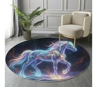 Tapis Rond Imprimé Chevaux Au Galop Ciel Étoilé, Style Fantastique Antidérapant Décoration Bleu Tapis de Sol, pour Chambre d'enfant Salle de Jeux Salon Chambre Cuisine Balcon 60cm