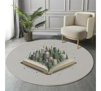 Tapis Rond Imprimé Livres Ville, Minimalisme Cubisme Antidérapant Décoration Vert Tapis de Sol, pour Chambre d'enfant Salle de Jeux Salon Chambre Cuisine Balcon 180cm