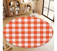 Tapis Rond Imprimé Minimalisme Écossais Élégant Salon, Lavable Doux Rouge Tapis de Sol Décoration Antidérapant pour Chambre Salon Cuisine Balcon Bureau 150 cm