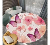 Tapis Rond Imprimé Minimalisme Élégant Floral Salon, Lavable Doux Lilas Tapis de Sol Décoration Antidérapant pour Chambre Salon Cuisine Balcon Bureau 150 cm