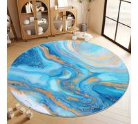 Tapis Rond Imprimé Minimalisme Marbre Littoral Salon, Lavable Doux Bleu Sarcelle Tapis de Sol Décoration Antidérapant pour Chambre Salon Cuisine Balcon Bureau 180 cm