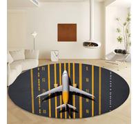 Tapis Rond Imprimé Noir Ø 60 cm, Tapis Antidérapant Lavable en Machine à Motif de Minimalisme Lignes Géométriques Avion, Moquette Doux en Microfibre à Pile Courte pour Salon Chambre Nurserie