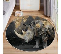 Tapis Rond Imprimé Rhinocéros Fissure, Animaux Art Abstrait Antidérapant Décoration Or Tapis de Sol, pour Chambre d'enfant Salle de Jeux Salon Chambre Cuisine Balcon 100cm