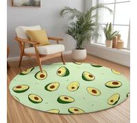 Tapis Rond Interieur 200 cm Dessin Animé Nourriture Avocat, Tapis de Salon Lavable Vert Clair - Moquette Moderne Doux Antidérapant pour Chambre à Coucher Canapé Chambre d'enfant Salle de Jeu