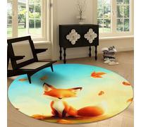 Tapis Rond Interieur Impression 220 cm Cartoon Animaux Imprimé Renard, Tapis de Salon Lavable Coloré - Moquette Moderne Doux Antidérapant pour Chambre à Coucher Canapé Chambre d'enfant Salle de Jeu