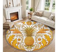 Tapis Rond Jacquard Damassé Fruit Ananas Lavable pour Salon Chambre 100 cm | Poils Courts Antidérapant Tapis Traditionnel pour Cuisine et Bureau Descente de Lit Imprimé Facile à Entretenir